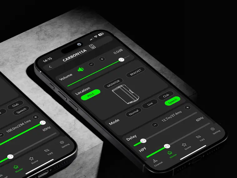 Écran « Réglages Master » de l’application CARBONcontrol