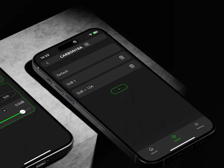 Écran « Scene » de l’application CARBONcontrol